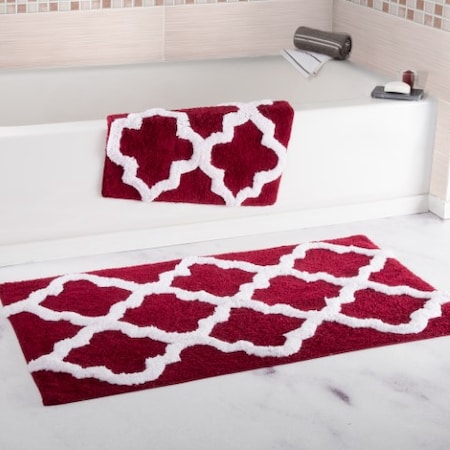 Hastings Home 100 Percent Cotton 2 Piece Trellis Bathroom Mat Set - Burgundy 878079UZH